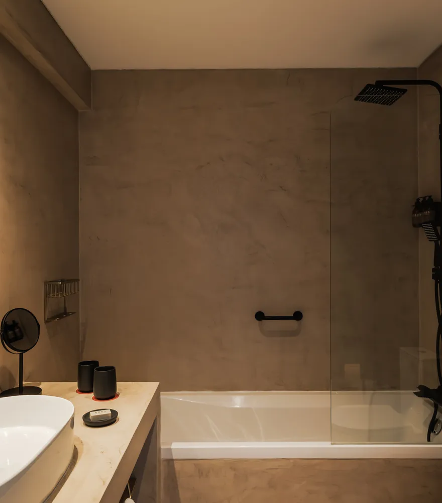 Bathroom with bath and walk-in shower