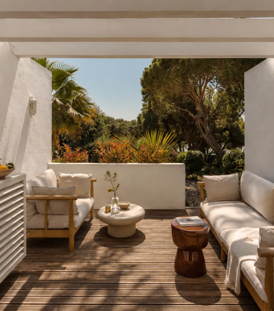 Private terrace with sofa and shaded seating