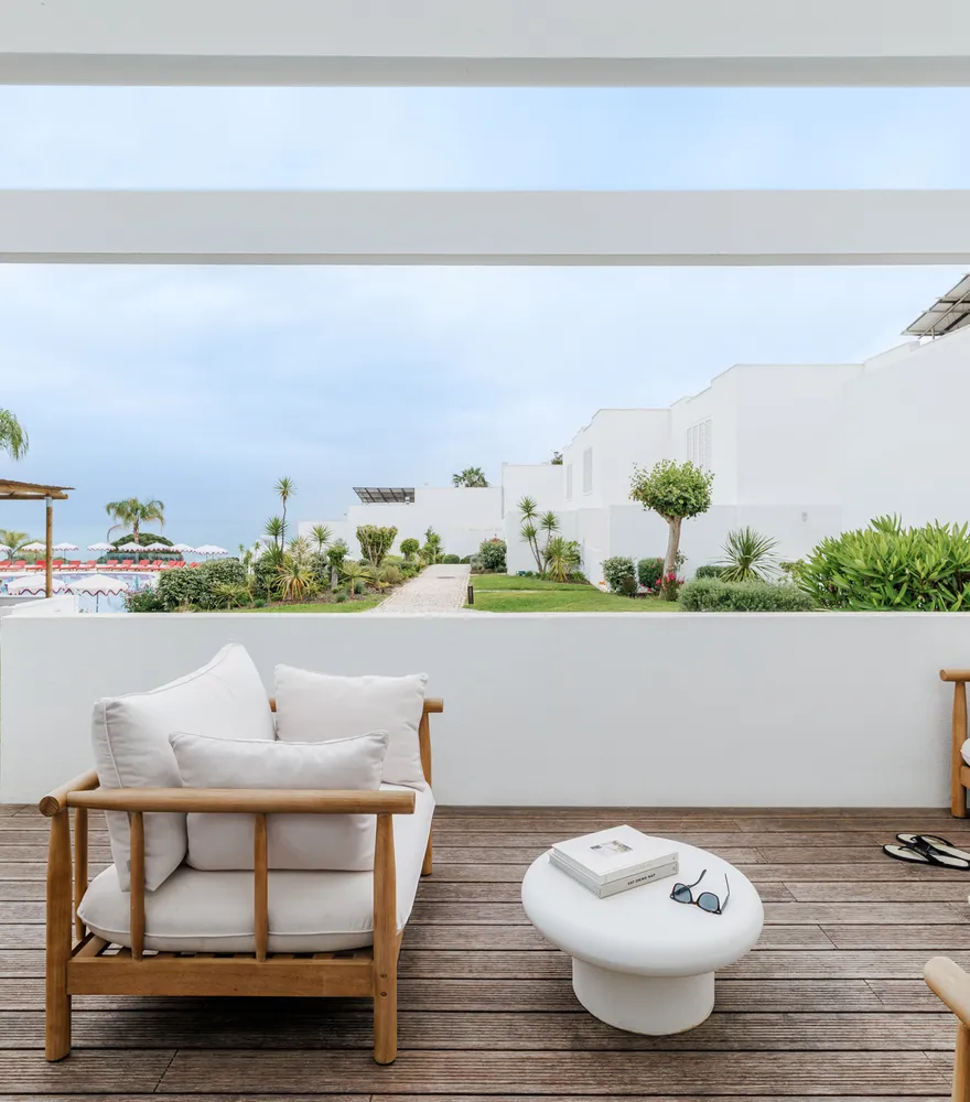 Terrace with garden and pool beyond