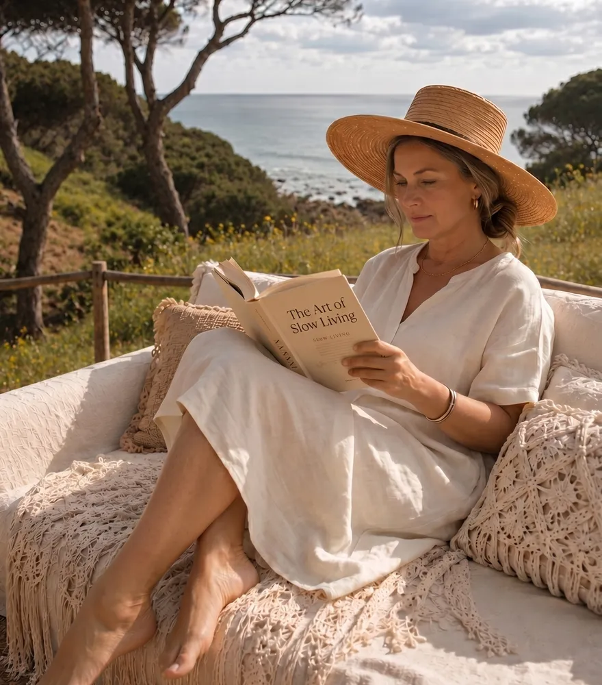 Reading in the shade of the pines